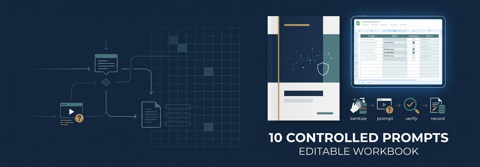Business continuity toolkit showing controlled AI prompts and an editable workbook